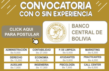 Banco Central de Bolivia lanza nuevas plazas laborales