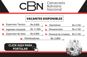 Cervecería Boliviana Nacional busca nuevo personal