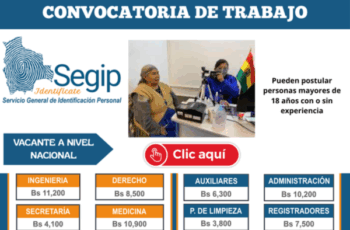 Trabajos en SEGIP, vacantes en atención y gestión documental